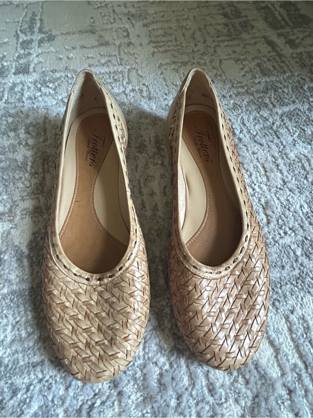 Trotters Woven Leather Flats Tan Cognac Comfort Shoes Size 7